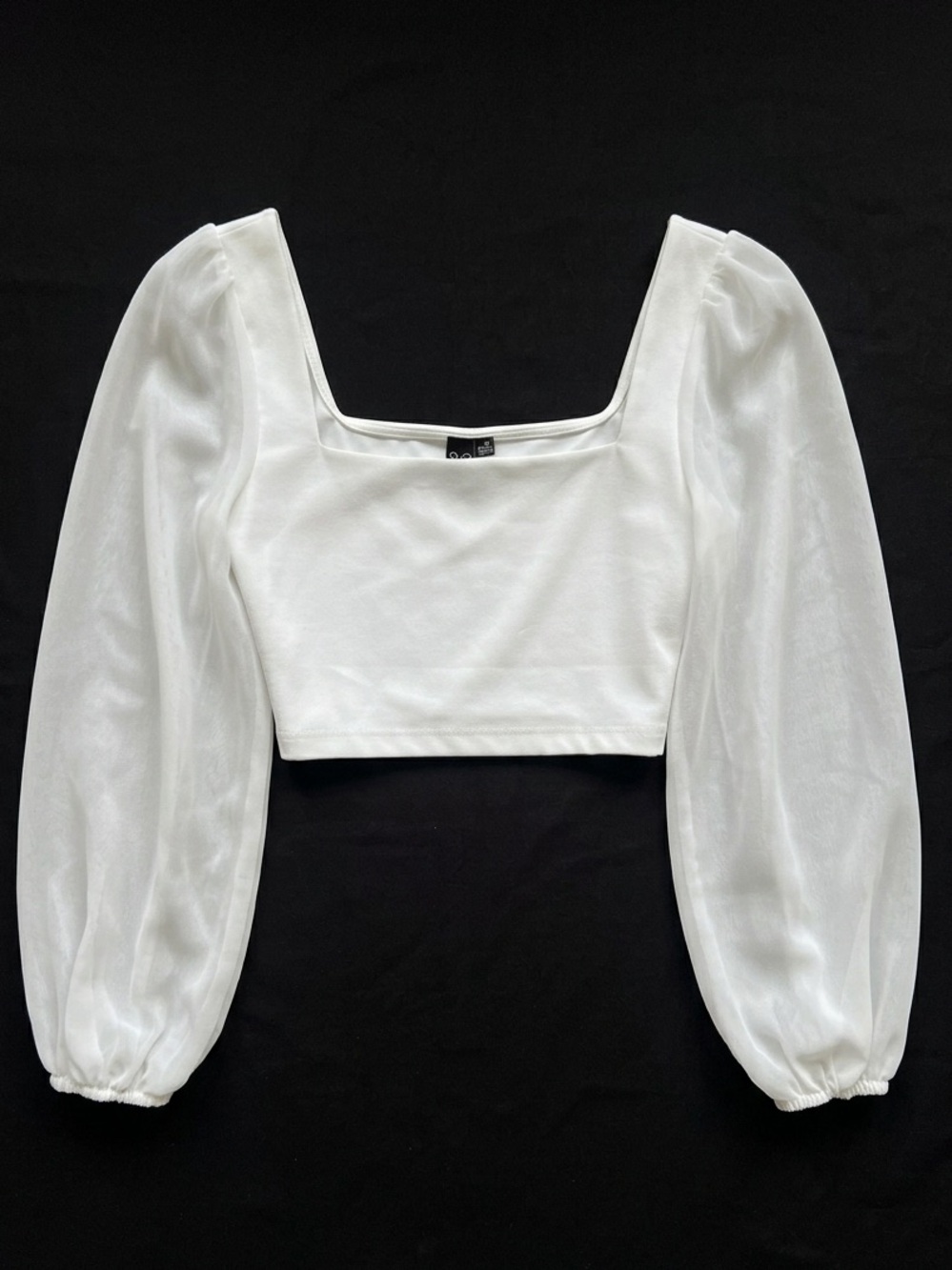Windsor Sheer Balloon Sleeve Crop Top White XS Coquette Romantic Soft Girl